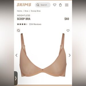 SKIMS weightless wired scoop bra, color clay